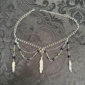 Silver and Black Beaded Necklace with real quartz Crystal Accents